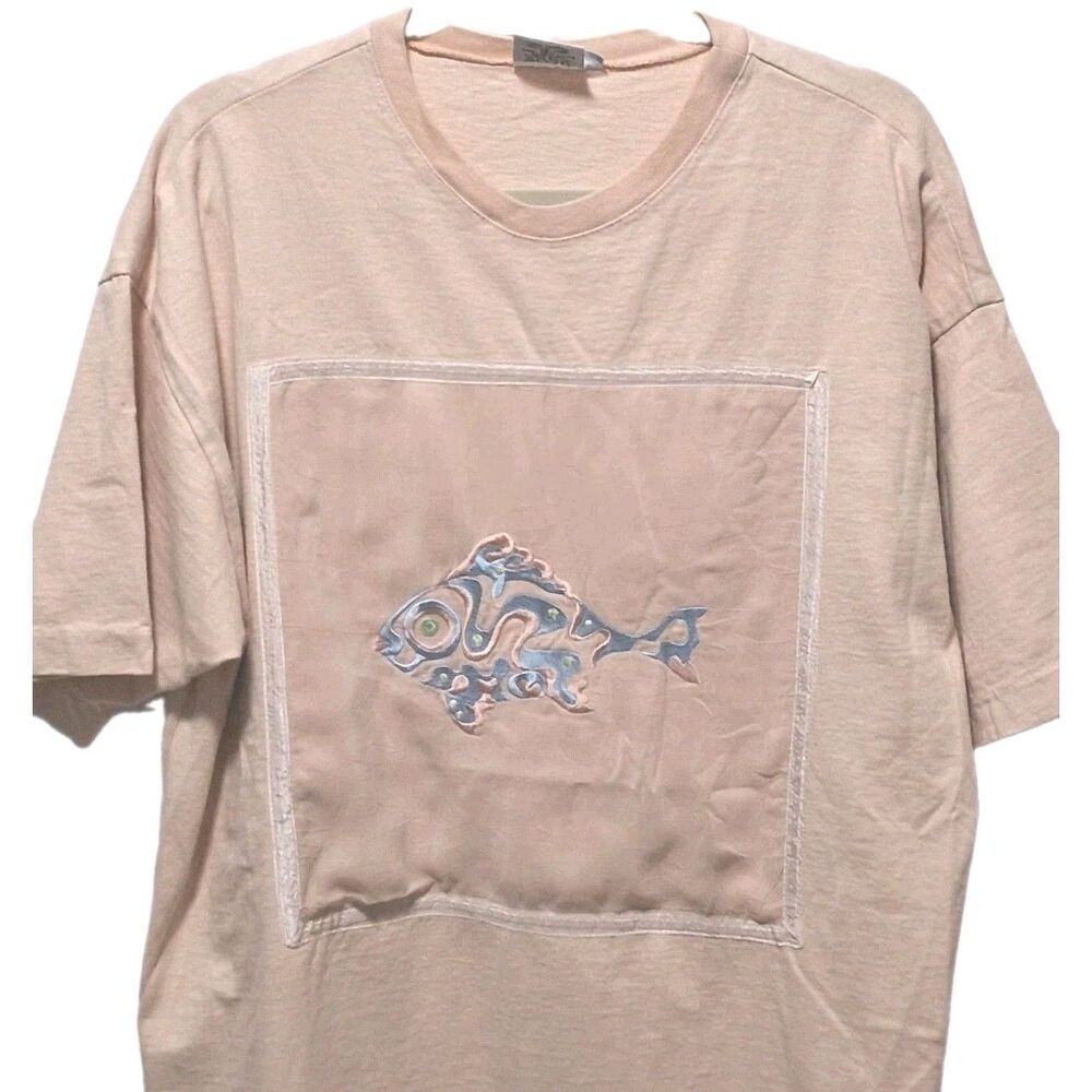 Vintage Johnny Was Fish Embroidered 2 Piece Lounge Pajama Set USA One Sz, S - Picture 3 of 16